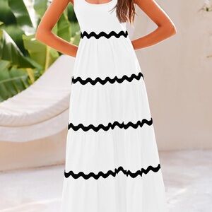 NWT! PretttyGarden Chic White and Black Maxi Dress, Small.
